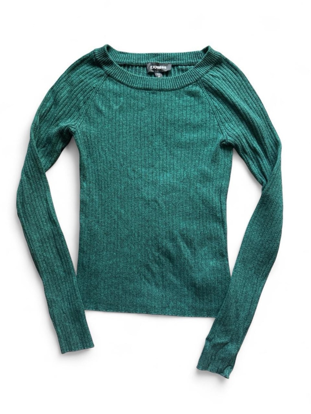 Express Ribbed Long Sleeve Top in Teal Green